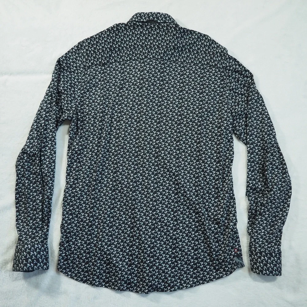 Au Noir Sz 3 (M) Men's Casual Black Patterned Button-Down Shirt 100% Cotton - Picture 7 of 12